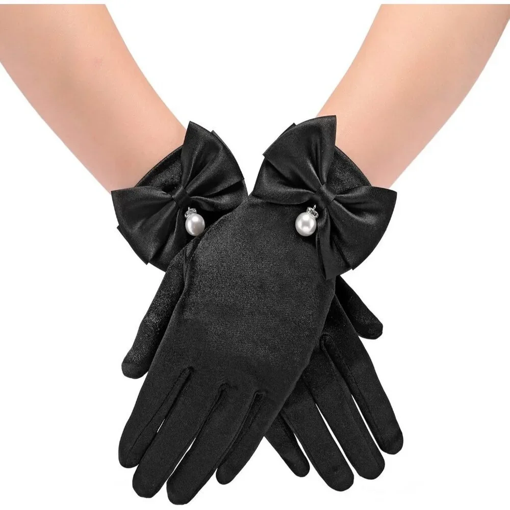 Women's Special Black Short Satin Gloves Formal Dress Wedding Dancing Party